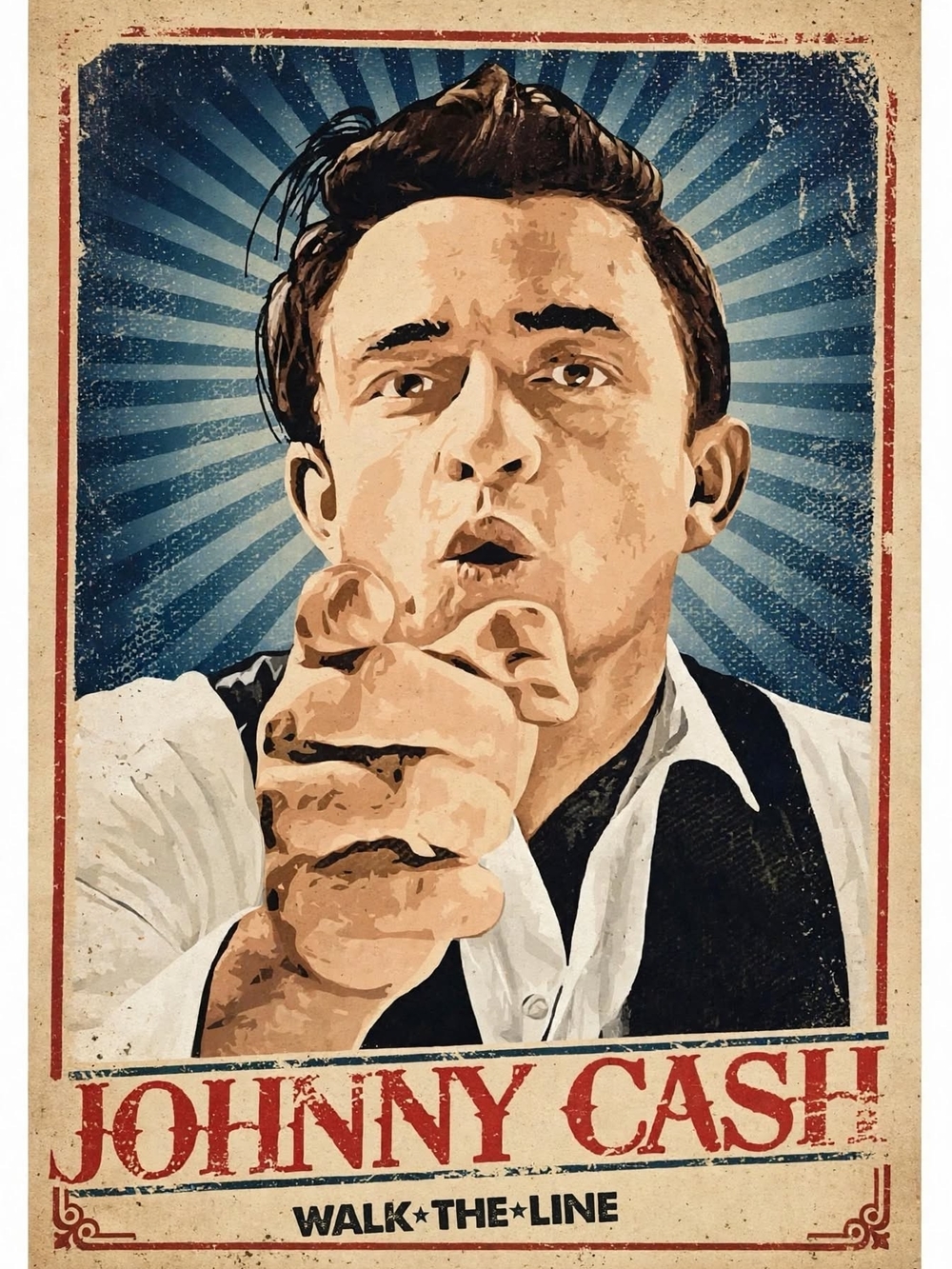 Retro Music Poster Wall Art - Blue, Cream, Brown